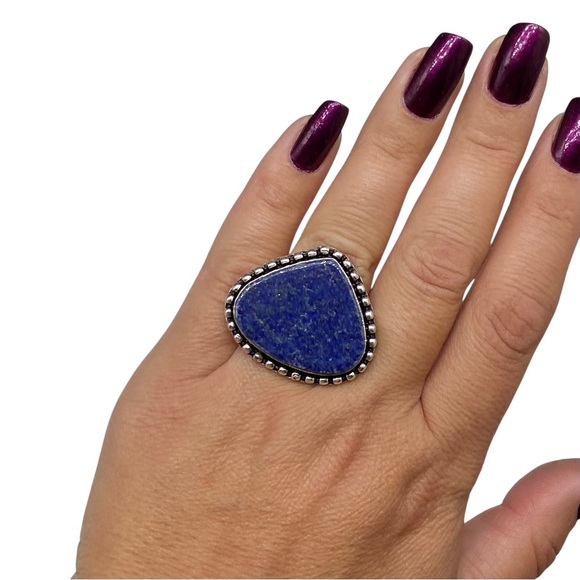 Lapis Lazuli Ring Size 6 925 Sterling Silver Overlay Blue Natural Stone - Picture 2 of 5